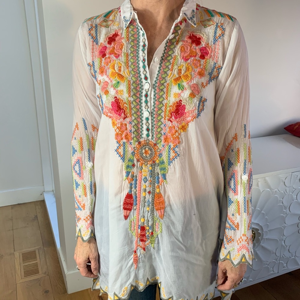 JOHNNY WAS Flower Spirit White Tunic XS